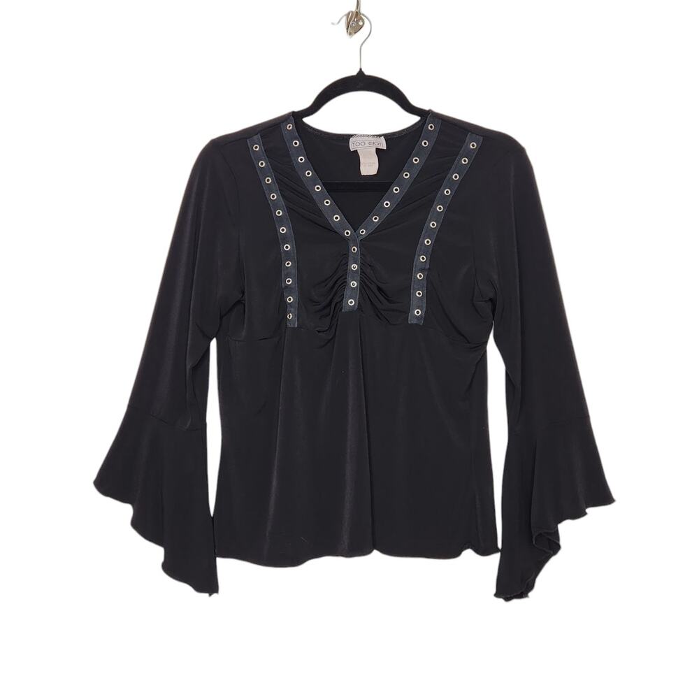 y2k Vintage Too Hot Large Bell Sleeve Fairy Goth Emo Punk Black Shirt